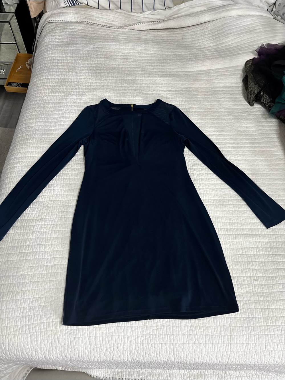 Express Long Sleeve Navy Shift Dress